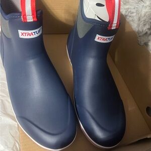 XTRATUF Navy Ankle Boots with Red Accents